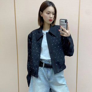 乌丫播芬2022春装新款潮时尚复古宽松显瘦长袖拉链短款夹克外套女