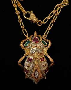 意大利cazzaniga卡扎尼加圣甲虫古董吊坠红绿钻宝石钻石现货