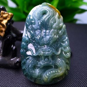 缅甸翡翠龙牌玉坠天然翡翠a货 蓝水双彩霸气生肖龙牌吊坠翡翠证书