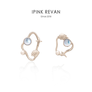 IPINK2024新款海星贝壳珍珠耳钉银色耳环简约小众设计无耳洞饰品