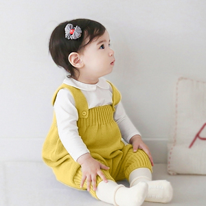 婴儿背带裤衣服新款韩版0-1-2岁男女宝宝纯棉针织大PP毛线裤子