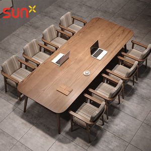 简易实木会议桌椅组合长方形大板桌子工作台长条桌简约现代办公桌