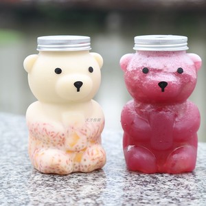 500ml 创意小熊甜品饮料透明塑料瓶带盖酸奶奶茶一次性杯尺寸包邮