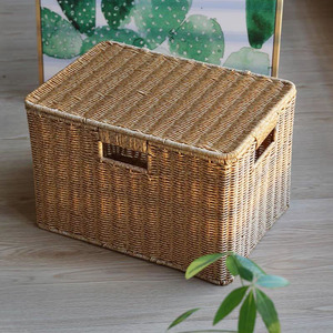 翻盖编织收纳箱大承重储物箱子居家办公室装书籍文件整理箱带扣手