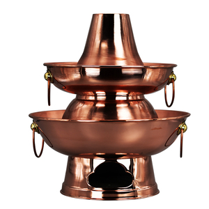 双层铜火锅牛蛙木炭家用纯铜火锅鸡老式纯紫铜饭店涮肉火锅炉铜锅