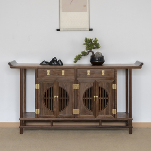 新中式实木玄关柜别墅中堂柜子条几柜农村客厅隔断间厅柜进门鞋柜