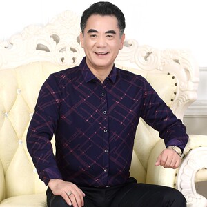 上海秋冬中年男士长袖保暖衬衫40岁50中老年人加绒加厚格子衬衣爸