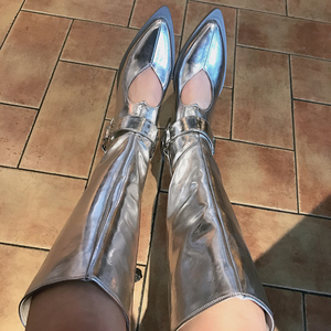 001人付款淘宝银色大腿靴演出过膝长靴性感走秀16cm超高跟鞋细跟恨天