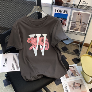 外贸美式老虎印花短袖T恤女2024夏季新款设计感宽松别致甜辣上衣
