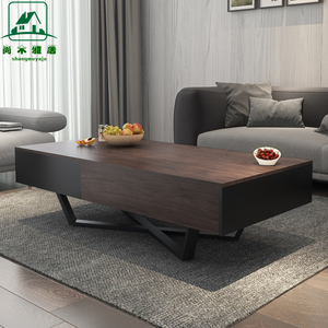 现代简约茶几北欧方形高级黑灰色大小户型客厅胡桃色创意储物茶桌