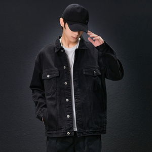 纯黑色牛仔外套男修身高弹力夏季薄款帅气休闲夹克上衣服潮流男装
