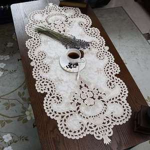 新品q桌旗桌垫茶桌布玫瑰绣花桌旗简约大方手工镂空布艺茶几装饰