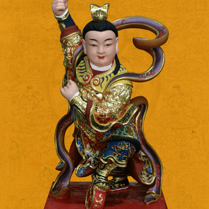 木雕哪吒三太子纯手工中坛元帅神像中式客厅国风人物装饰摆放摆件