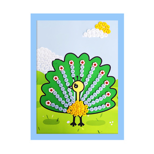 儿童手工diy制作材料包扣子幼儿园小学生创意动物孔雀纽扣粘贴画