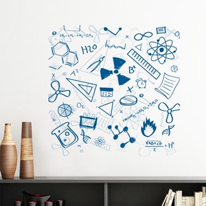 蓝色手绘物理化学理科象征图标墙贴壁纸房间贴花