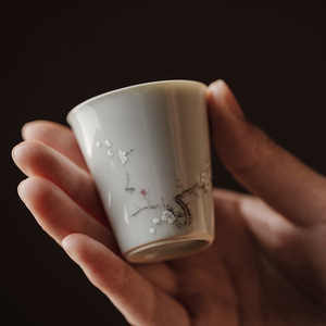 古青釉墨彩梅花复古中式手工薄胎茶杯品茗杯陶瓷功夫茶杯小茶杯