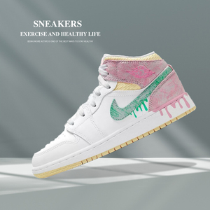 nike耐克aj1冰淇淋白粉绿中帮透气板鞋女子夏季休闲运动鞋dd1666