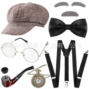 1920s 盖茨比舞会派对男士帽子套装黑帮土匪装扮礼帽黑色爵士帽