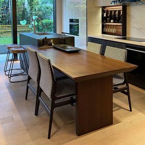 原木风岩板中岛台餐桌一体开放式厨房木纹倒台伸缩家用高级中导台