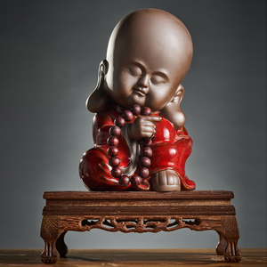 新中式禅意陶瓷摆件小和尚小沙弥家居客厅书房玄关装饰人物工艺品