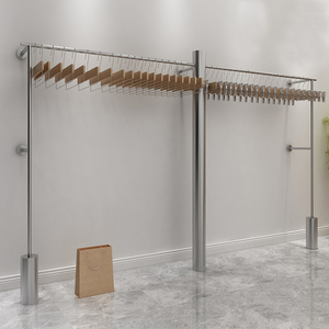 男女服装店衣服展示落地挂架不锈钢圆柱上墙陈列货架壁挂式侧挂