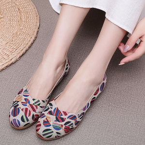 浅口平底妈妈鞋女2022秋季帆布潮流时尚一脚蹬牛筋底休闲女士船鞋