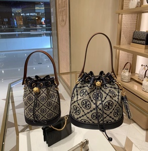 Momo美国代购ToryBurch/TB老花水桶包T MONOGRAM手提单肩斜跨女包