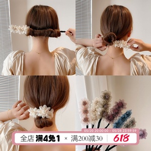 韩国超仙欧根纱花朵丸子头盘发器甜美气质网红懒人编发造型神器女