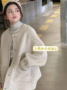 韩国代购童装名媛风女童时髦装2023女孩冬装外套羊羔毛呢子大衣潮