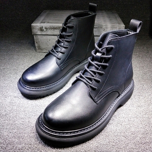英伦皮靴子高帮皮鞋简约系带骑士马丁靴百搭理发师男鞋2910/p125