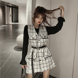 名媛小香风秋季套装女小个子矮搭配155显高洋气减龄连衣裙两件套