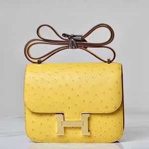 康康包 19cm h家纯手工蜡线缝制 空姐包 南非kk鸵鸟皮 琥珀黄