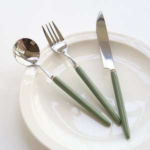 韩国ins风陶瓷手柄不锈钢刀叉勺 创意莫兰迪绿西餐牛排三件套餐具