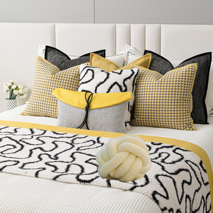 现代抽象毛呢床旗床尾巾床搭毯简约北欧黄色样板间床品多件套软装
