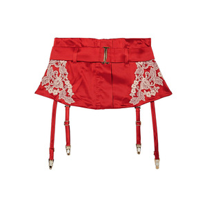 包邮代购 la perla 2021女士 红色真丝混纺缎布吊袜腰带