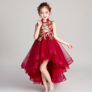 0012人付款淘宝出租儿童礼服女夏季香槟色主持人走秀钢琴婚纱公主裙