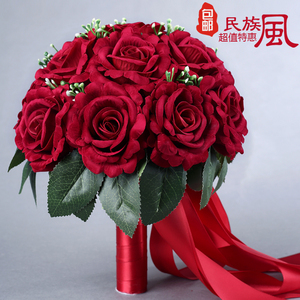 新款中式新郎新娘结婚手捧花婚庆道具仿真玫瑰花球结婚用品手抛花
