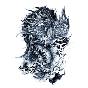 买一送一纹身贴黑色凤凰防水防汗持久花臂仿真刺青贴纸遮盖不掉性