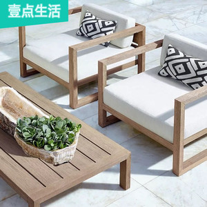 户外实木沙发组合庭院设计师休闲露天花园酒店别墅室外防腐木家具