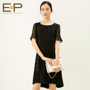 ep雅莹 2019春夏新款女装珍珠装饰宽松显瘦连衣裙egde