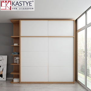 北欧衣柜推拉门简约现代经济型组装移门衣柜原木创意日式2门衣橱