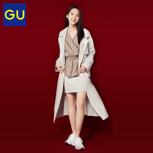 gu极优女装宽松风衣潮流复古商务休闲收腰风衣外套女中长款330109