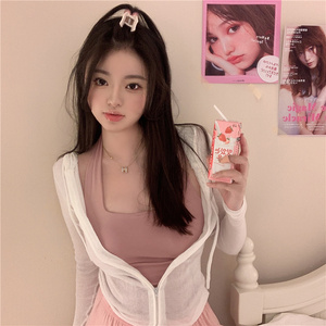 sugar粉嫩小奶兔~挂脖小背心性感抹胸内搭针织衫女拉链连帽开衫外