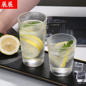 6个装 创意网红条纹商用水杯汽泡杯防滑玻璃喝水柠檬水杯子大容量