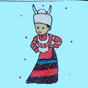 民族团结儿童手工diy五谷杂粮贴画少数民族服饰幼儿园小学生作业