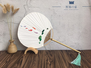 手工自制古风扇子 布面竹柄团扇 刺绣 池鱼 可定制图案 创意礼物