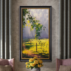 欧式玄关装饰画竖版轻奢现代简约北欧手绘油画抽象田园风格挂画