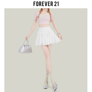 Forever 21芭蕾风甜美白色蕾丝短裙女高腰包臀蛋糕裙漂亮半身裙子