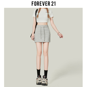 Forever21美式灰色包臀卫衣裙女小个子高腰半身短裙运动休闲A字裙