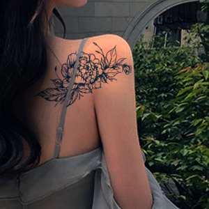 两周果汁纹身贴 防水女手臂花臂小腿 持久仿真花朵图案锁骨肩膀